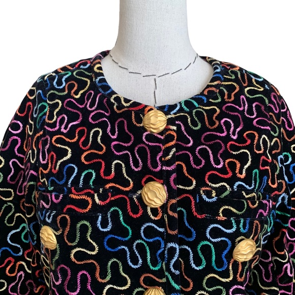 Vintage 80s Gene Ewing BIS Embroidered Rainbow Squiggle Jacket Gold Buttons - Picture 2 of 11